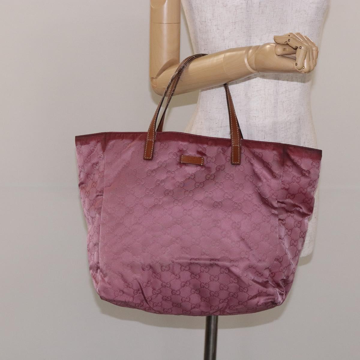 GUCCI GG Canvas Tote Bag Nylon Pink Silver 282439 Auth bs27919