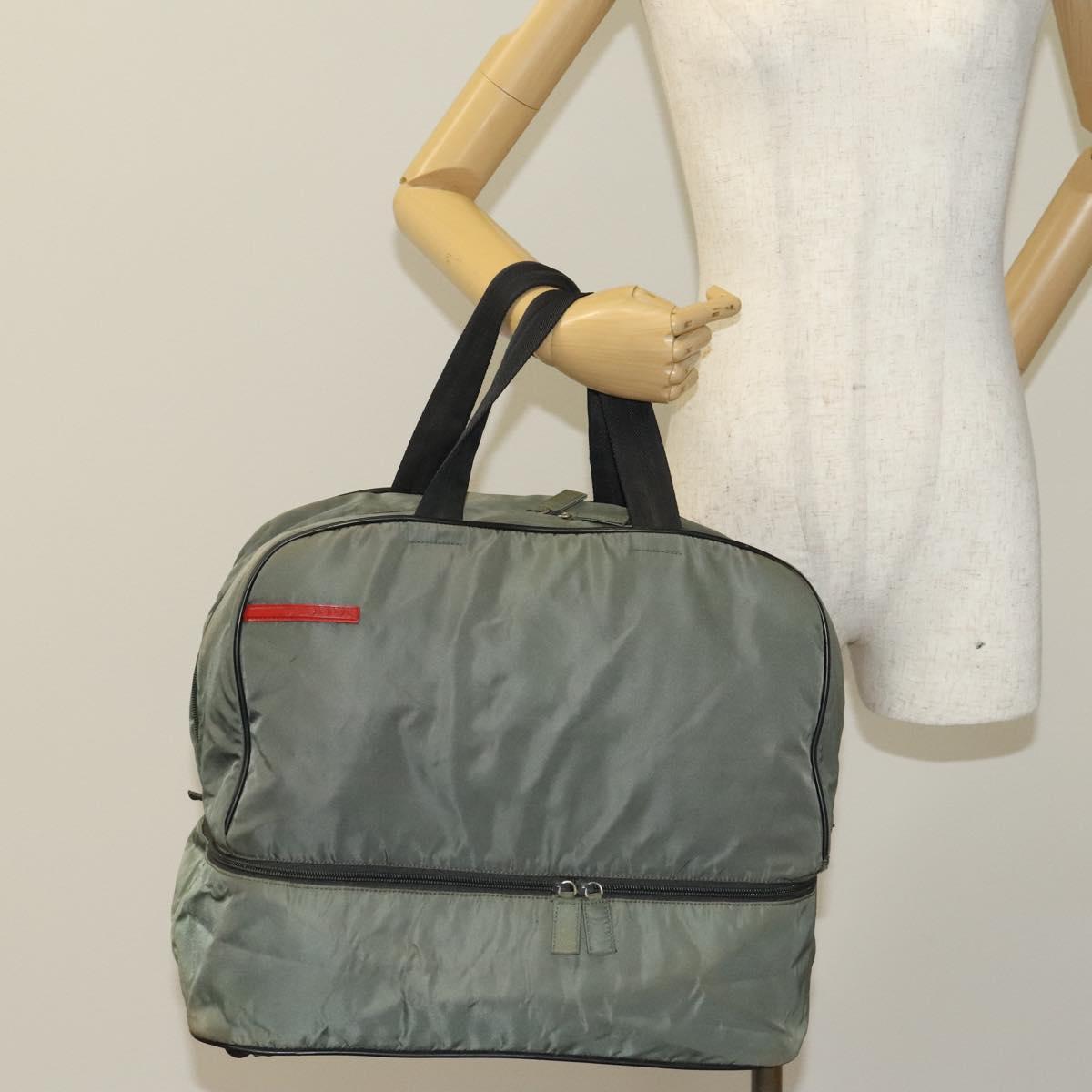 PRADA Sports Boston Bag Nylon Gray Silver Auth bs27925