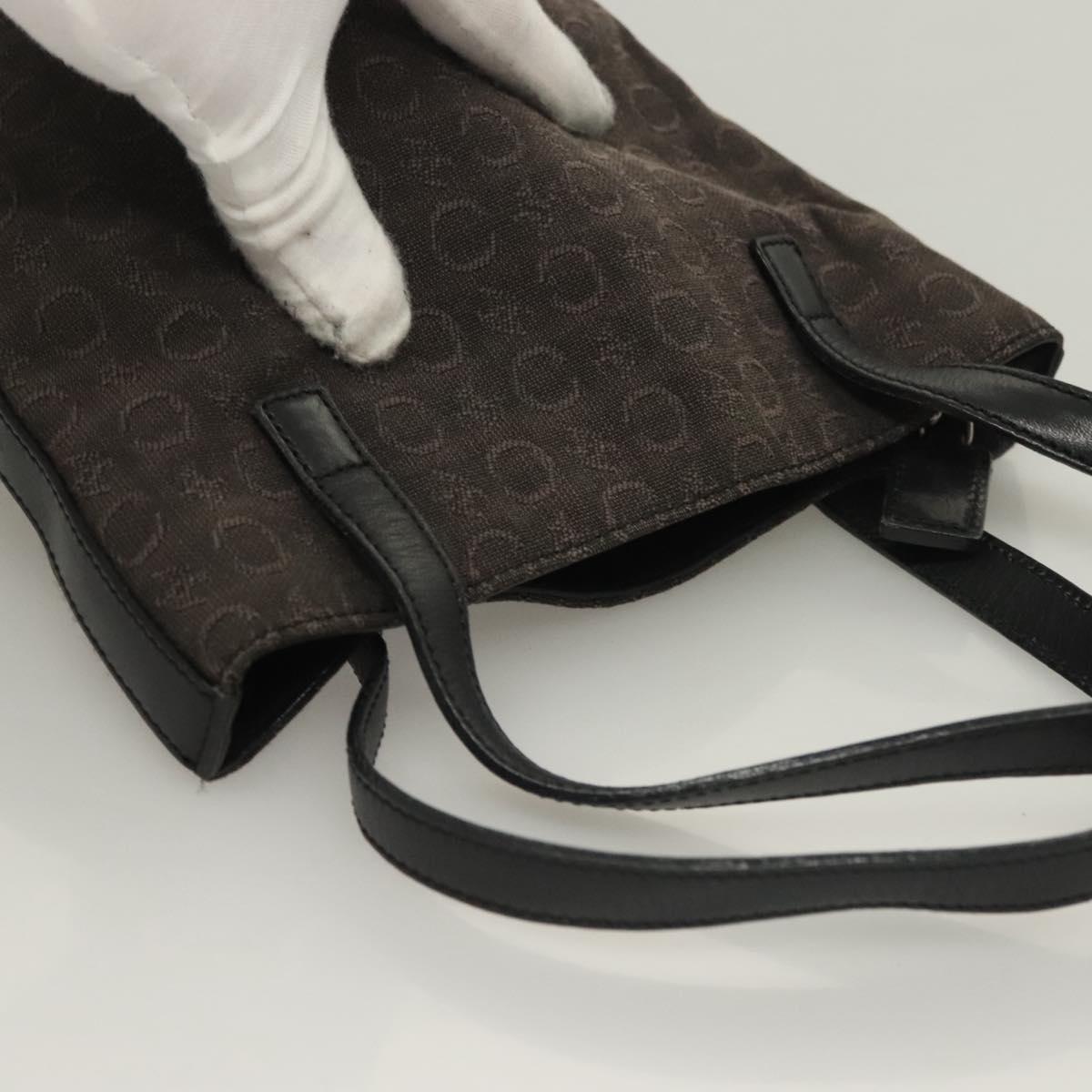 CELINE C Macadam Canvas Hand Bag Black Silver Auth bs27937