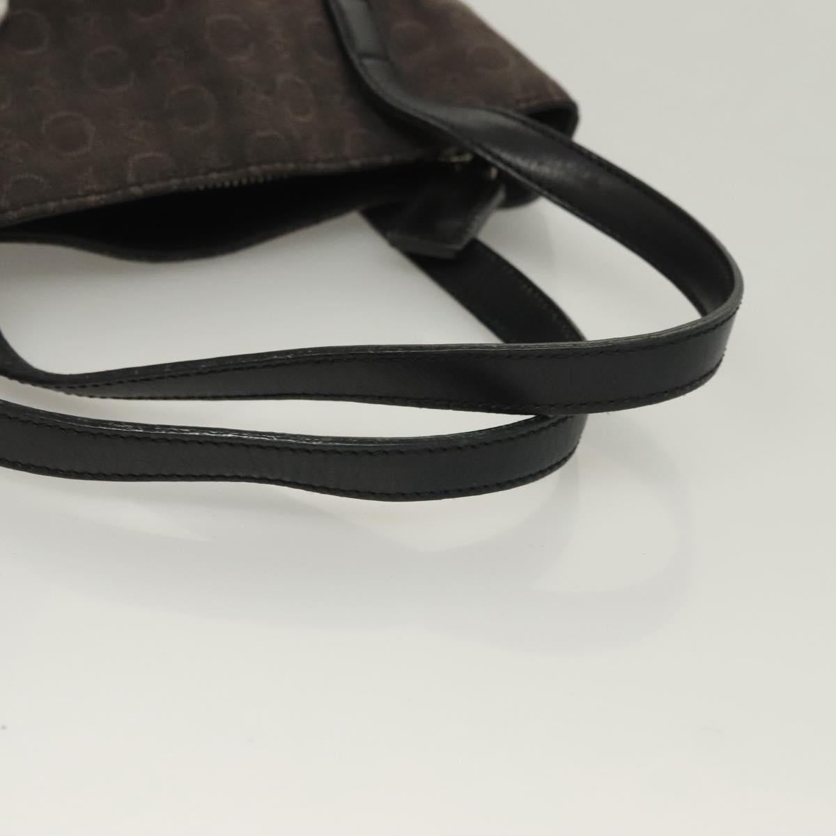 CELINE C Macadam Canvas Hand Bag Black Silver Auth bs27937