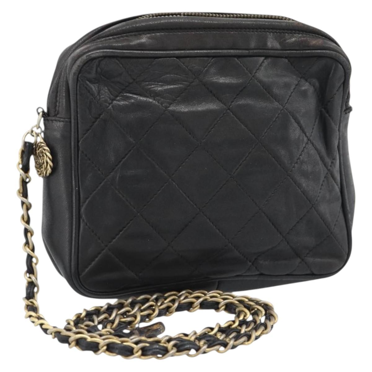 CHANEL Matelasse Chain Shoulder Bag Lamb Skin Black Gold CC Auth bs27944