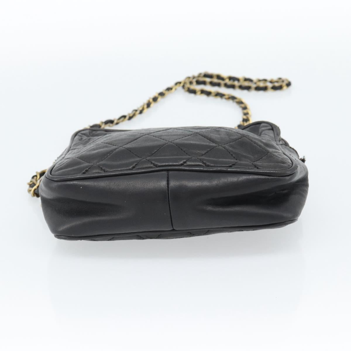 CHANEL Matelasse Chain Shoulder Bag Lamb Skin Black Gold CC Auth bs27944