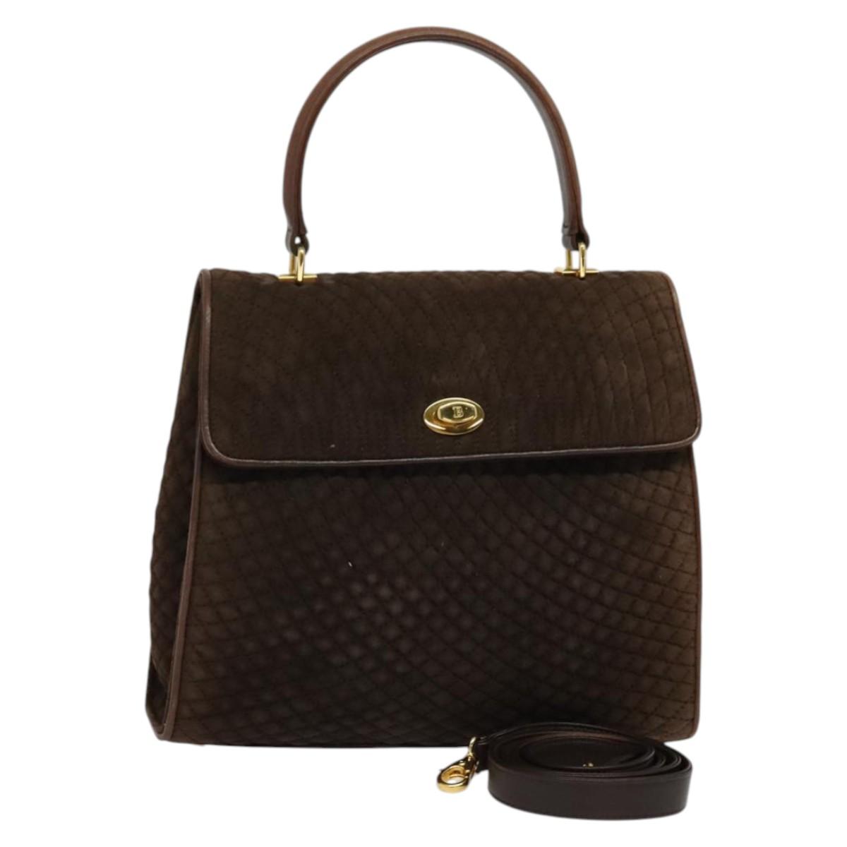 BALLY Hand Bag Suede 2way Brown Gold Auth bs27968