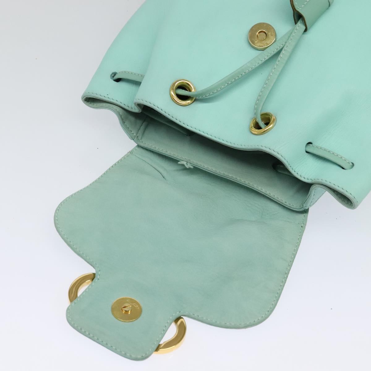 Salvatore Ferragamo Backpack Leather Turquoise Blue Gold Auth bs27971