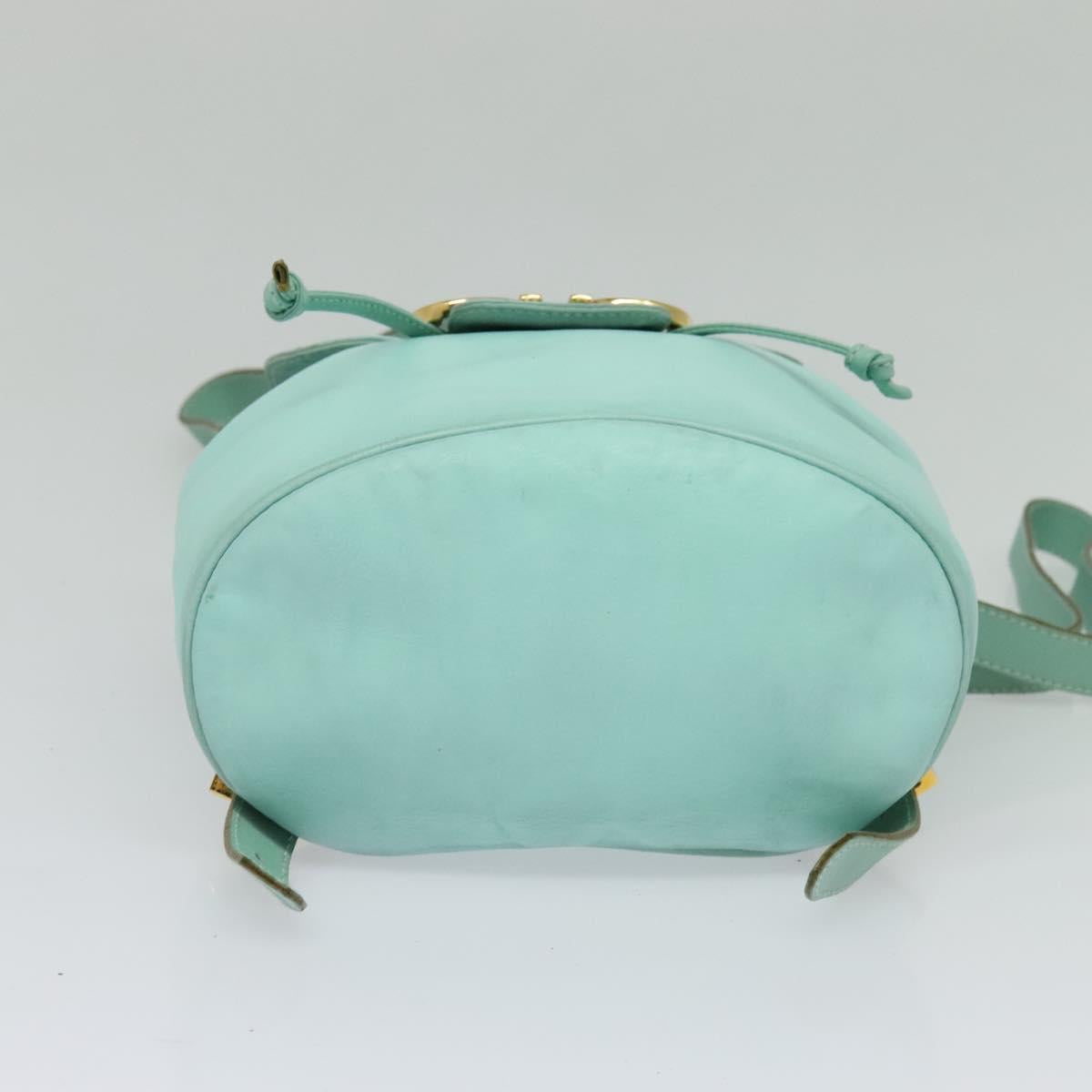Salvatore Ferragamo Backpack Leather Turquoise Blue Gold Auth bs27971