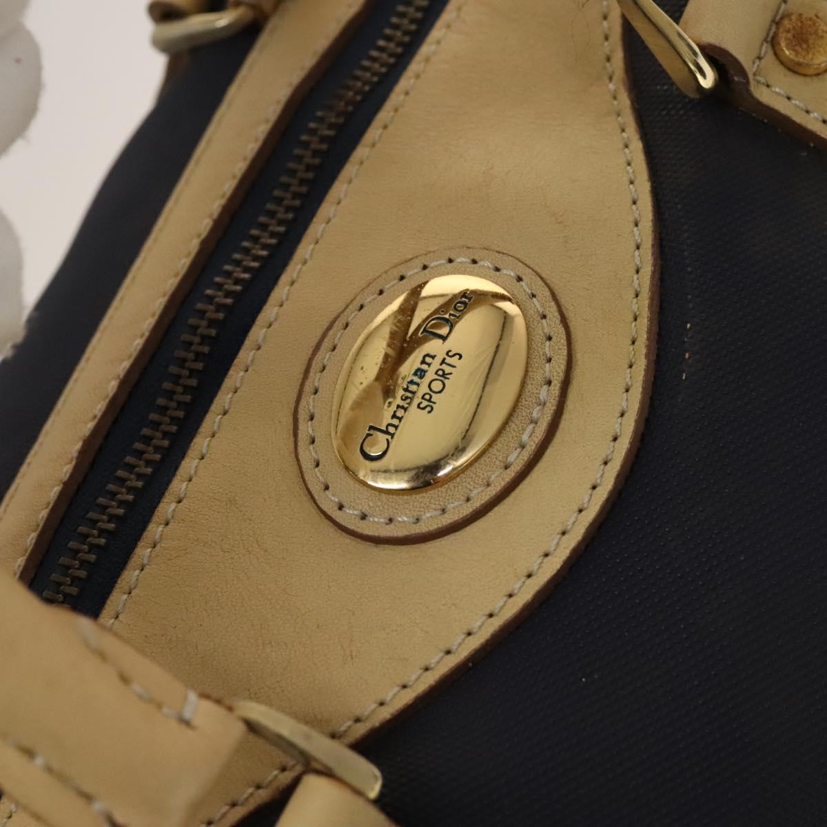 Christian Dior Sports Boston Bag Leather PVC 2way Navy Gold Auth bs27974