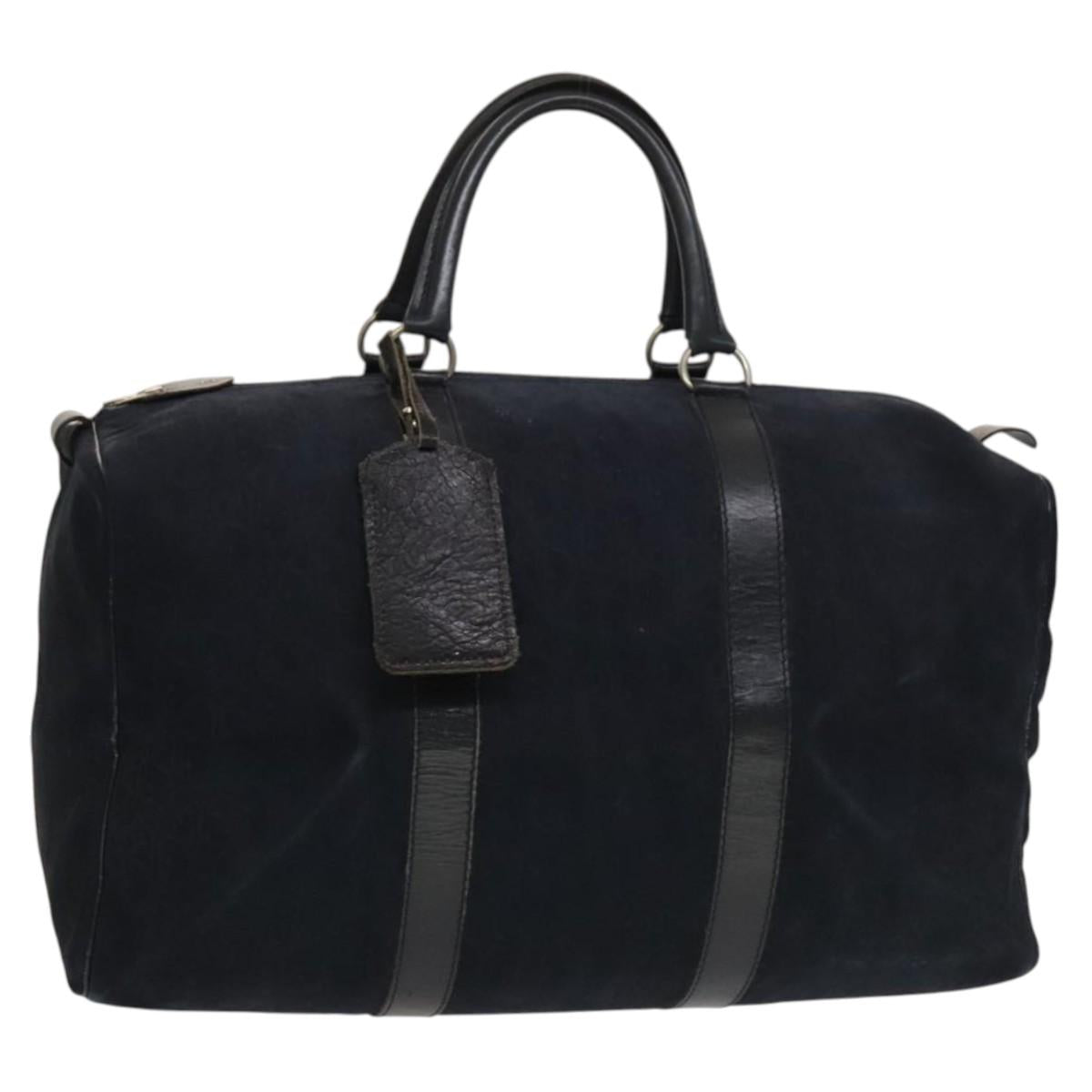Christian Dior Trotter Canvas Boston Bag Suede Navy Silver Auth bs27975