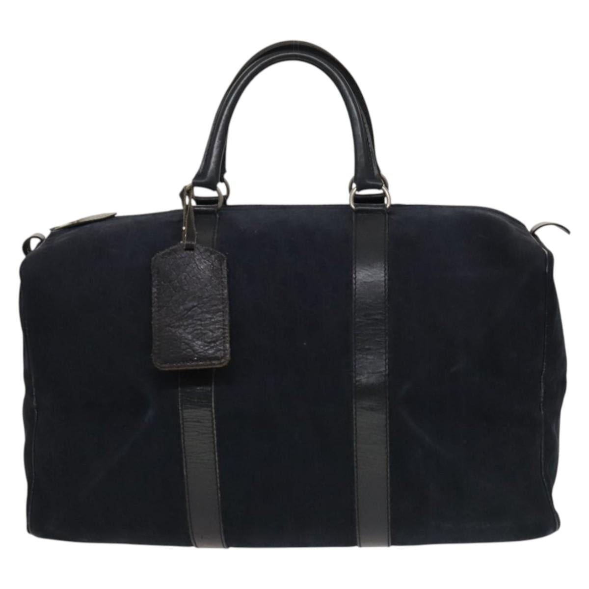 Christian Dior Trotter Canvas Boston Bag Suede Navy Silver Auth bs27975