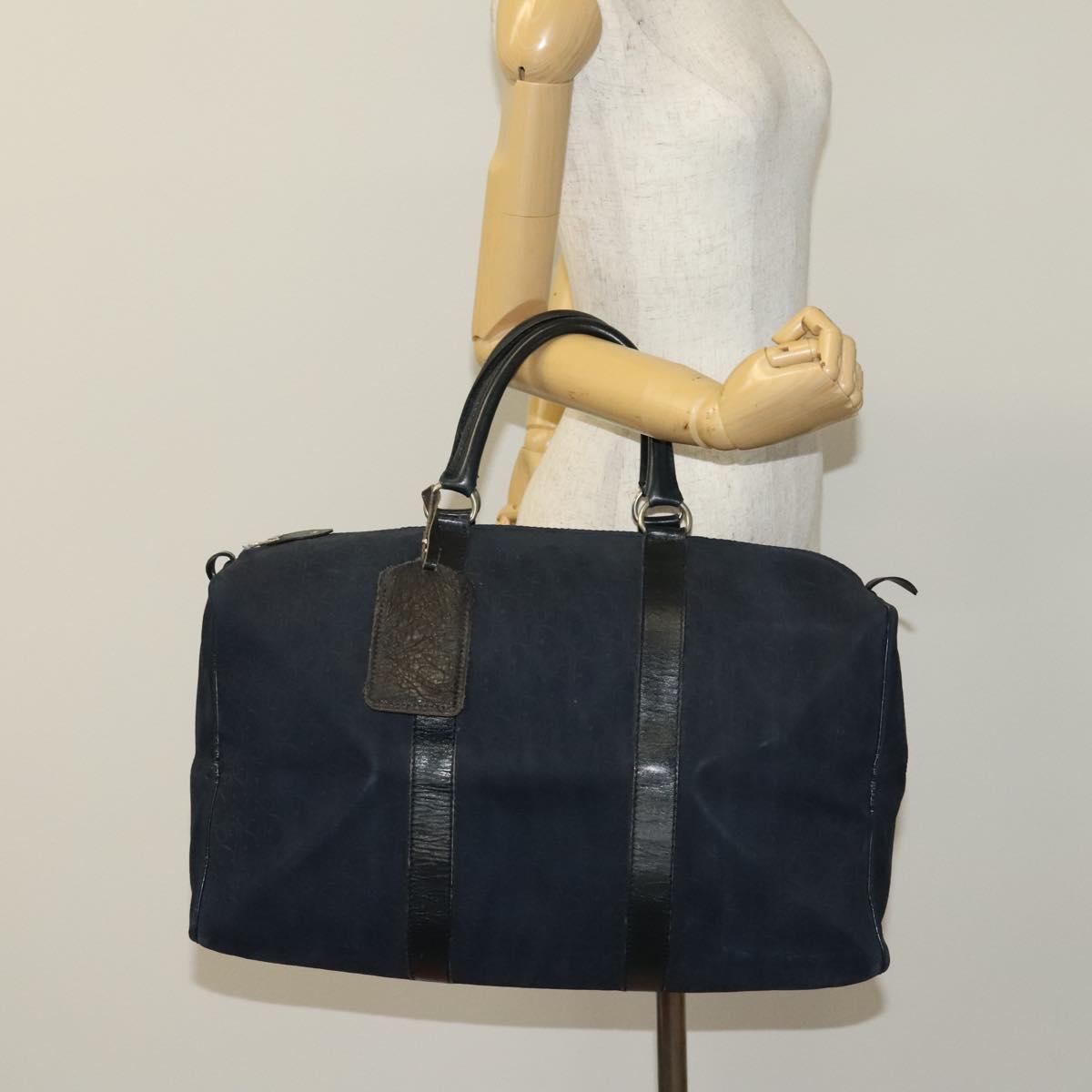 Christian Dior Trotter Canvas Boston Bag Suede Navy Silver Auth bs27975