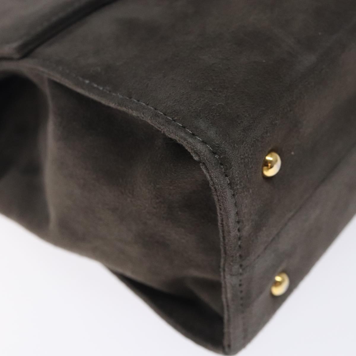 GIVENCHY Hand Bag Suede Gray Gold Auth bs27976