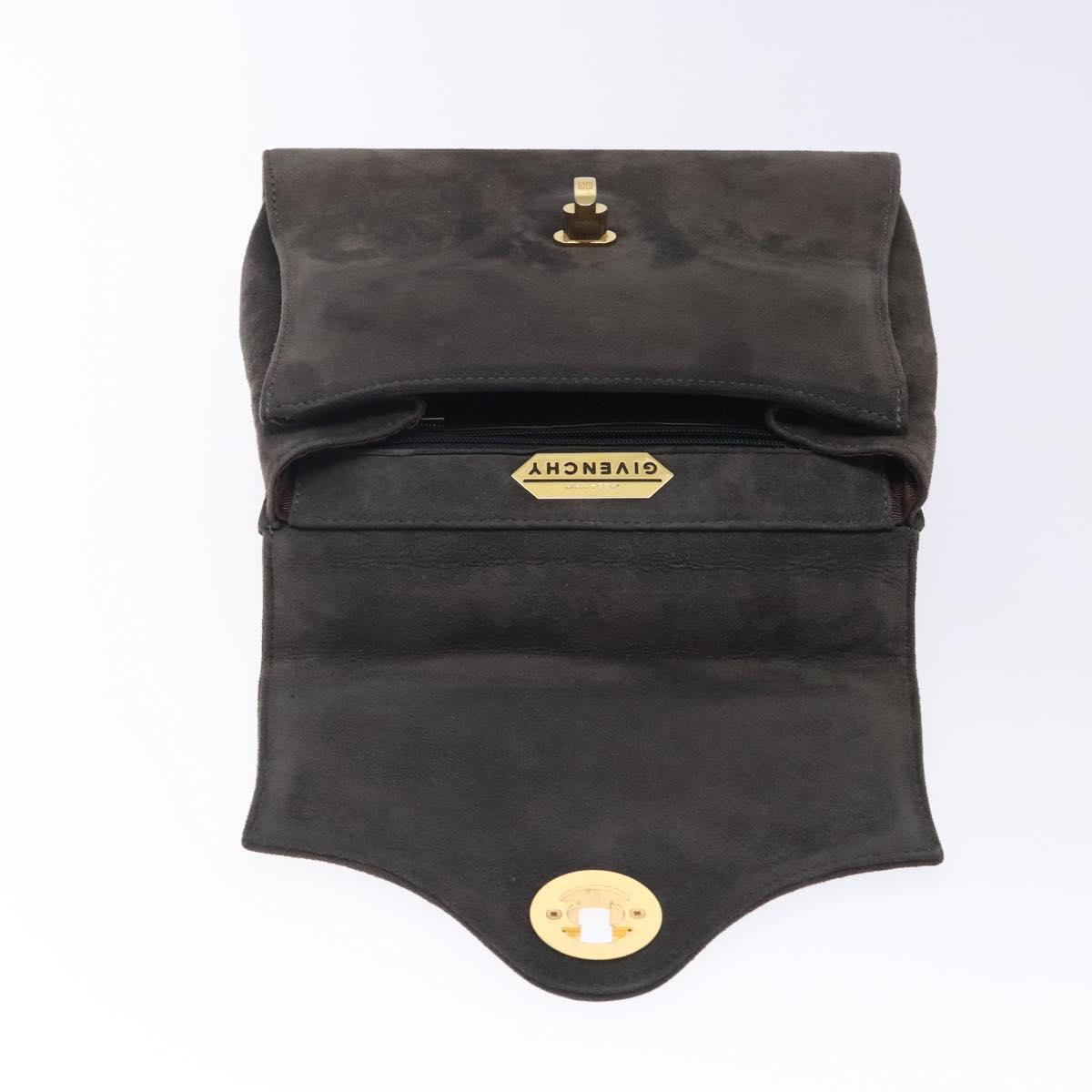 GIVENCHY Hand Bag Suede Gray Gold Auth bs27976