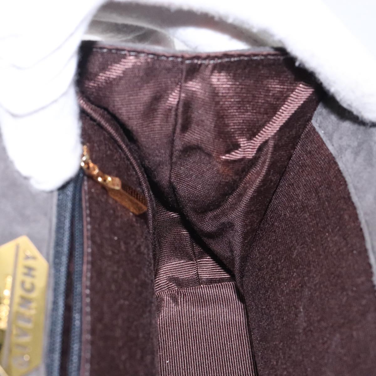 GIVENCHY Hand Bag Suede Gray Gold Auth bs27976