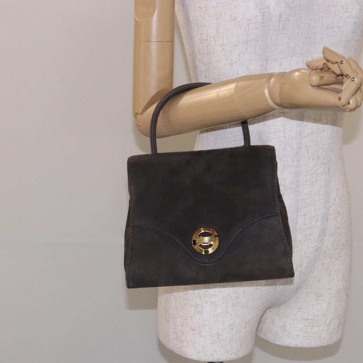 GIVENCHY Hand Bag Suede Gray Gold Auth bs27976