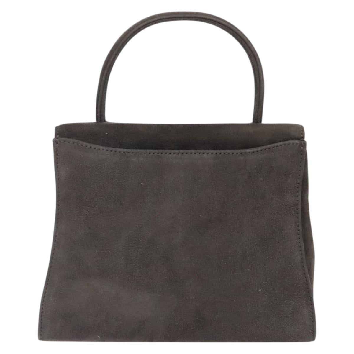 GIVENCHY Hand Bag Suede Gray Gold Auth bs27976