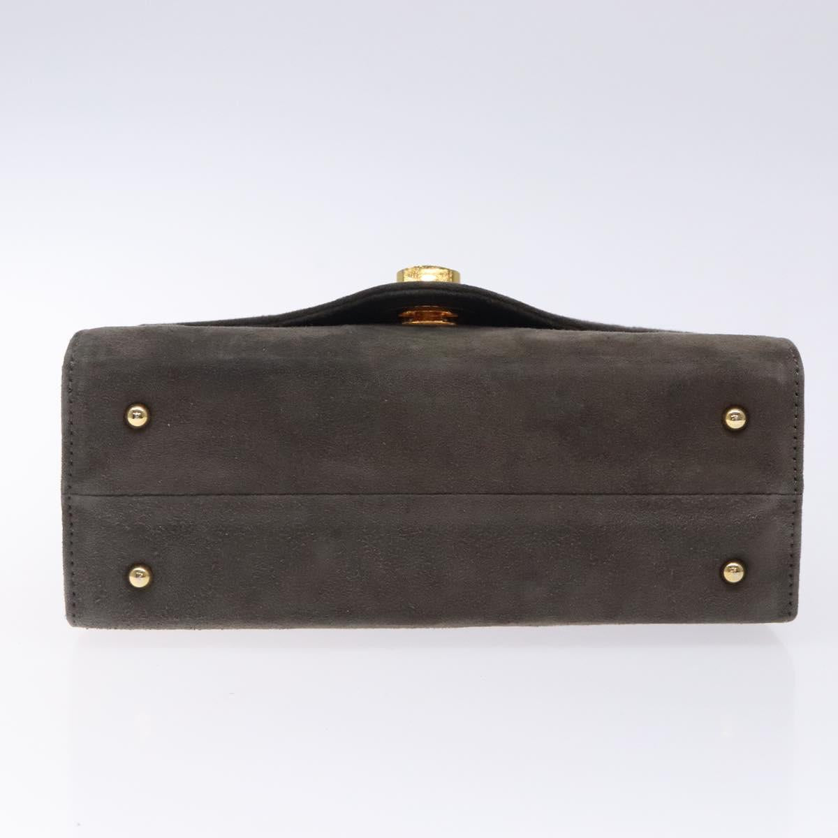 GIVENCHY Hand Bag Suede Gray Gold Auth bs27976