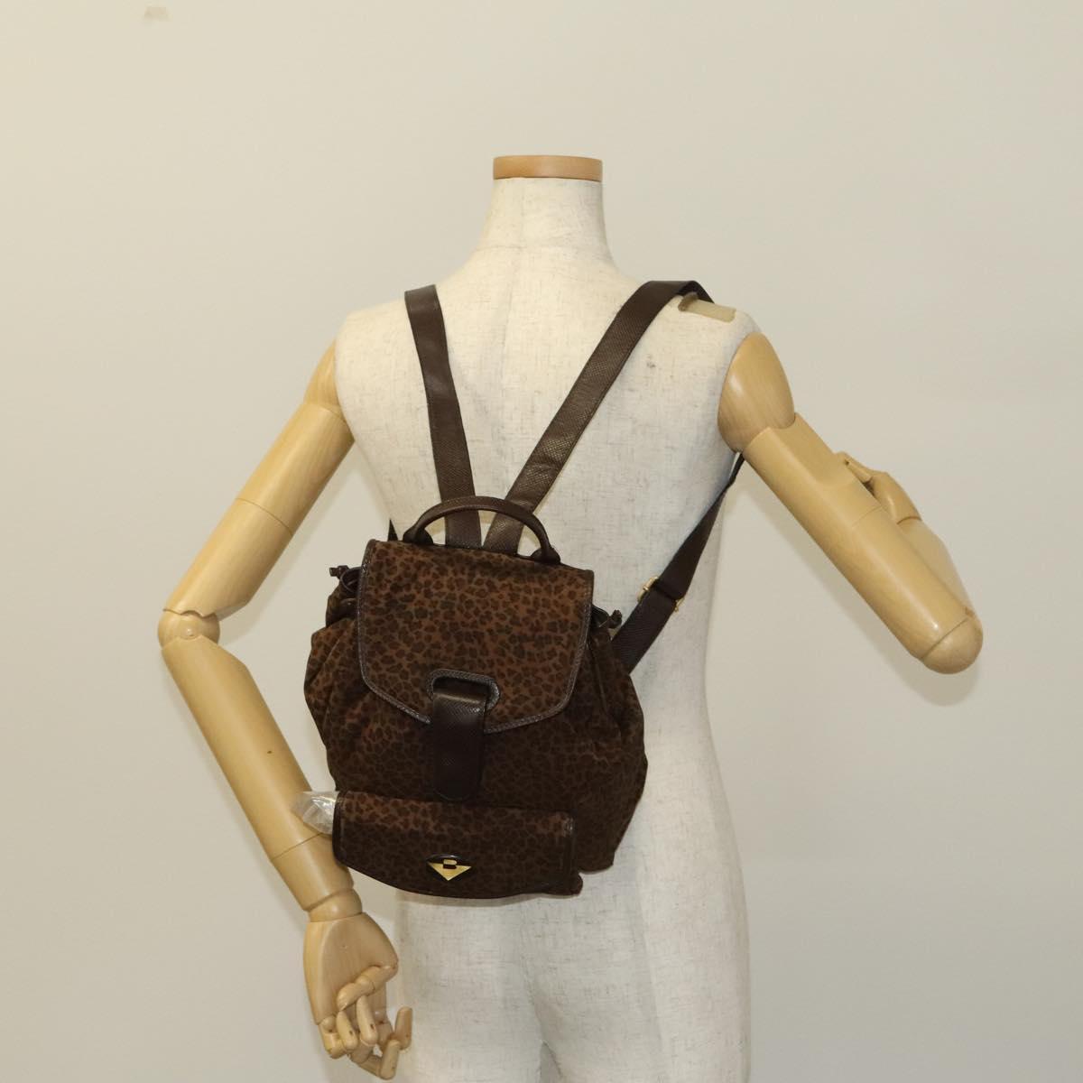 BOTTEGA VENETA Backpack Nylon Brown Gold Auth bs27978