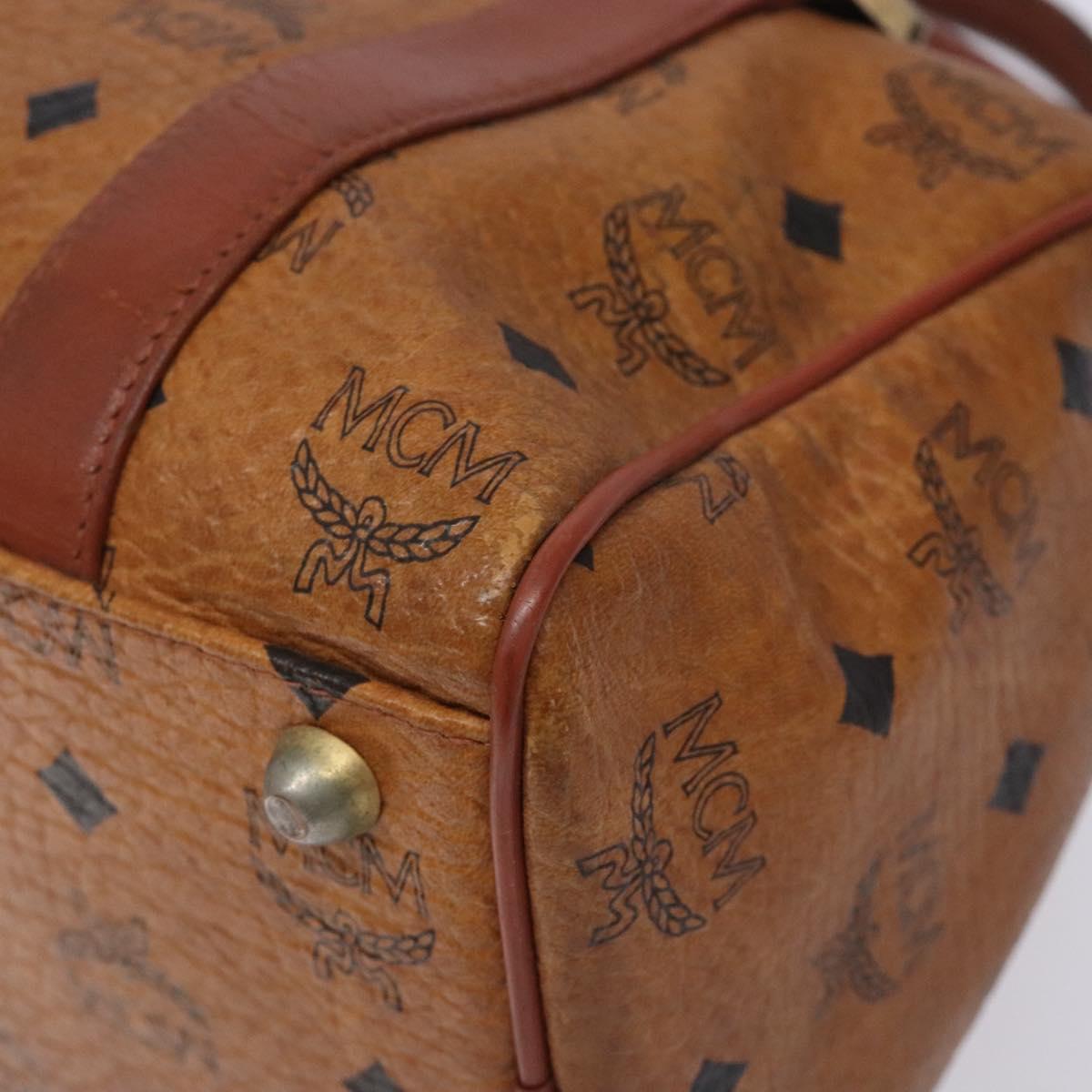 MCM Logogram Vicetos Boston Bag PVC Leather Brown Gold Auth bs27984