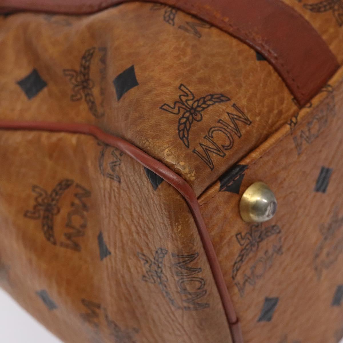 MCM Logogram Vicetos Boston Bag PVC Leather Brown Gold Auth bs27984