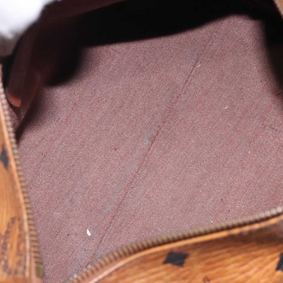 MCM Logogram Vicetos Boston Bag PVC Leather Brown Gold Auth bs27984