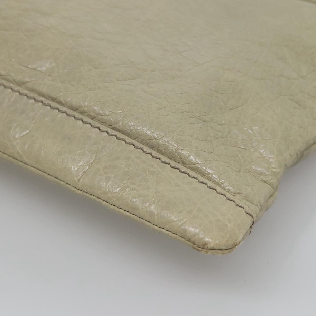 BALENCIAGA Classic Clip M Clutch Bag Leather Beige Silver Auth bs27985
