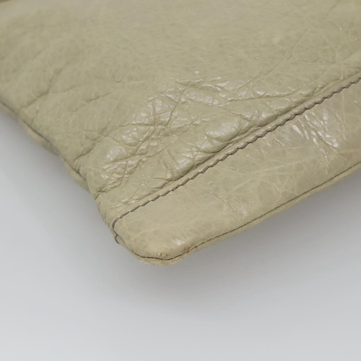 BALENCIAGA Classic Clip M Clutch Bag Leather Beige Silver Auth bs27985