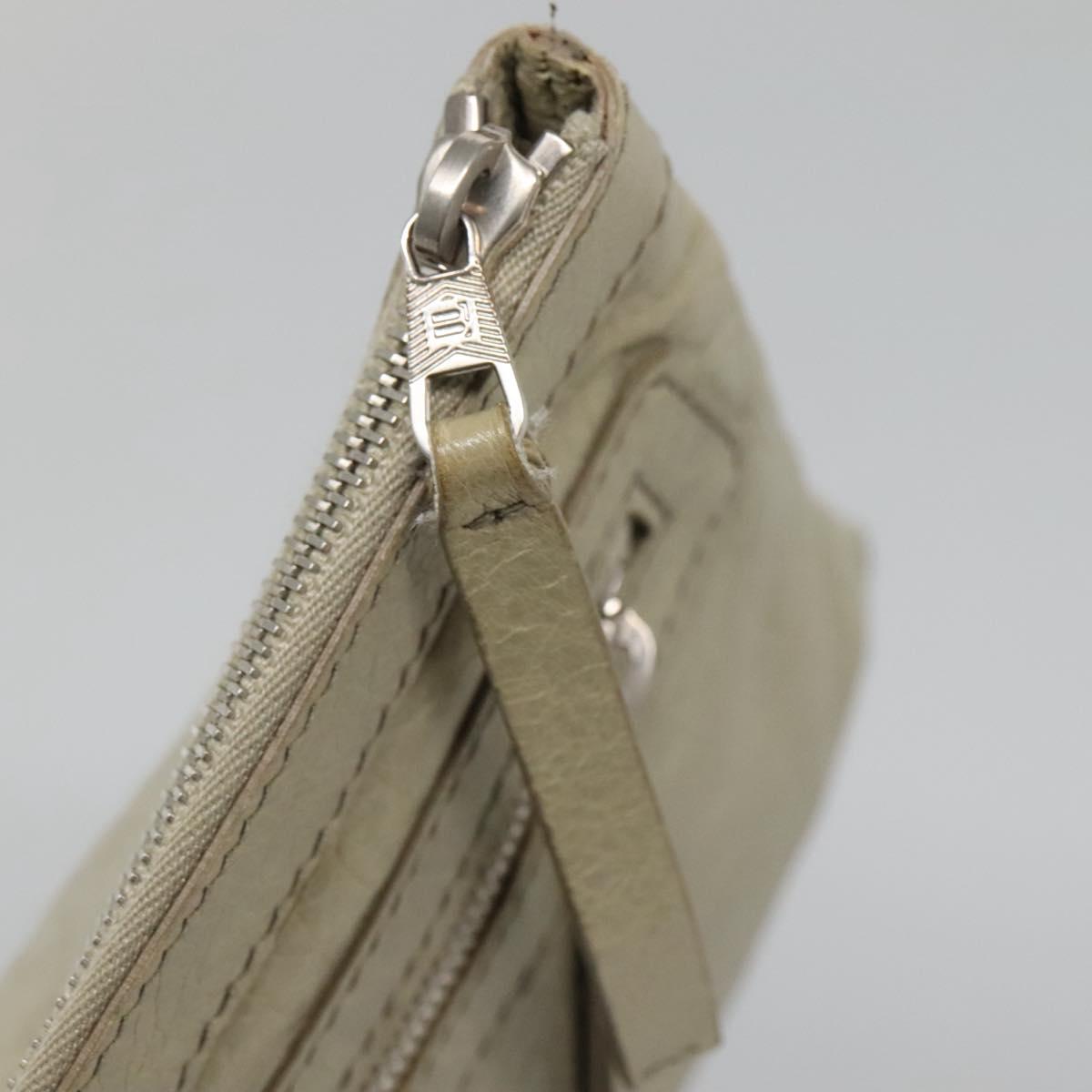 BALENCIAGA Classic Clip M Clutch Bag Leather Beige Silver Auth bs27985