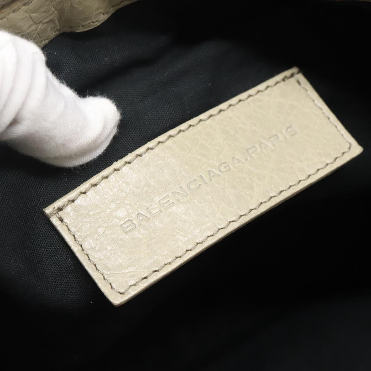 BALENCIAGA Classic Clip M Clutch Bag Leather Beige Silver Auth bs27985