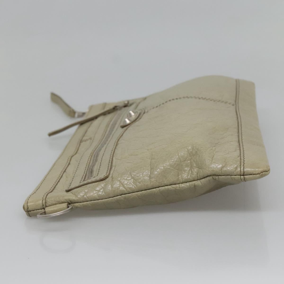 BALENCIAGA Classic Clip M Clutch Bag Leather Beige Silver Auth bs27985