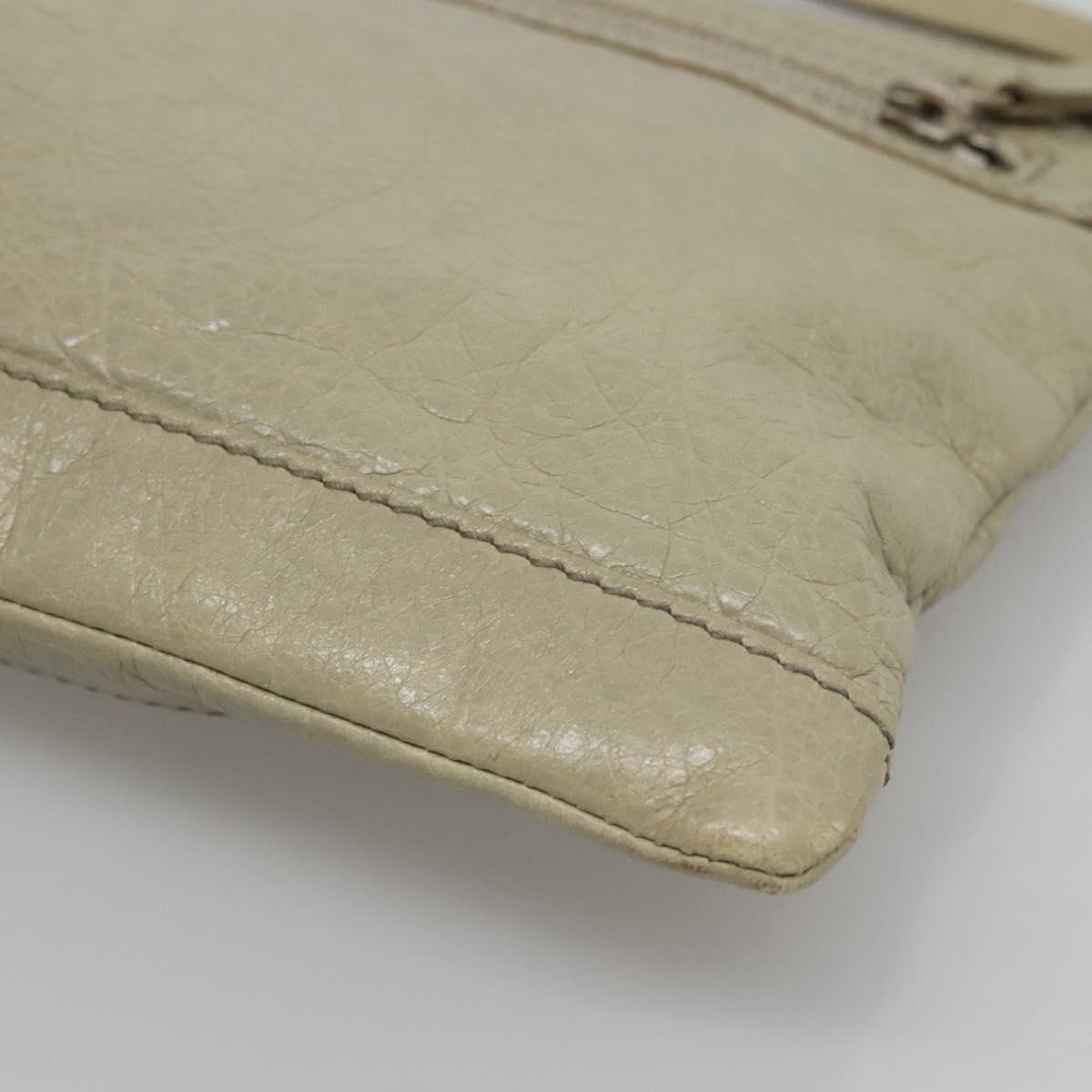 BALENCIAGA Classic Clip M Clutch Bag Leather Beige Silver Auth bs27985