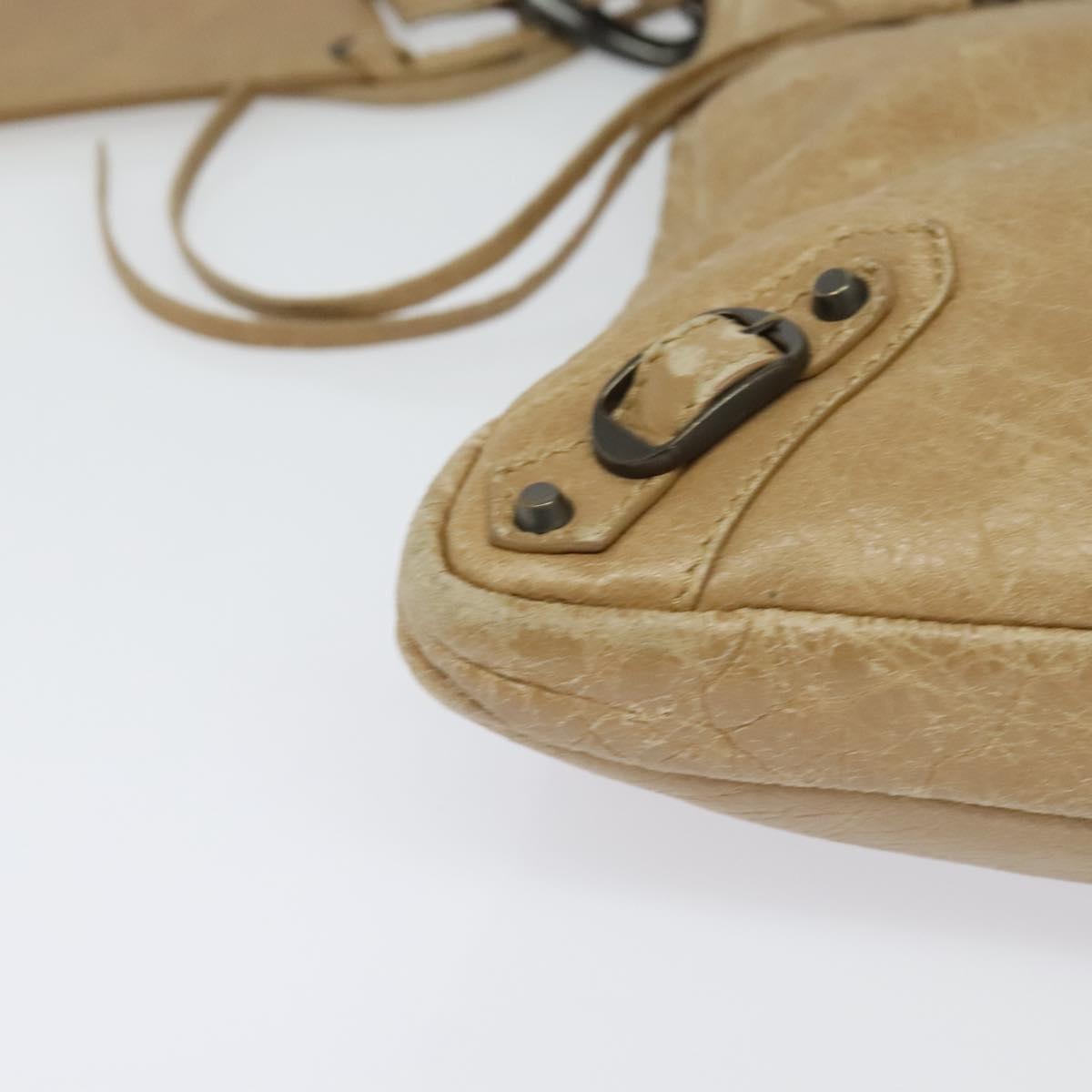 BALENCIAGA Classic Flat Shoulder Bag Leather Beige Auth bs27986