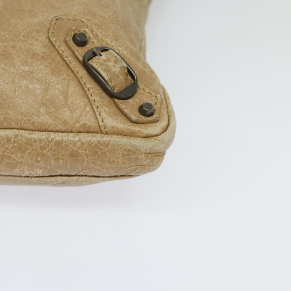 BALENCIAGA Classic Flat Shoulder Bag Leather Beige Auth bs27986