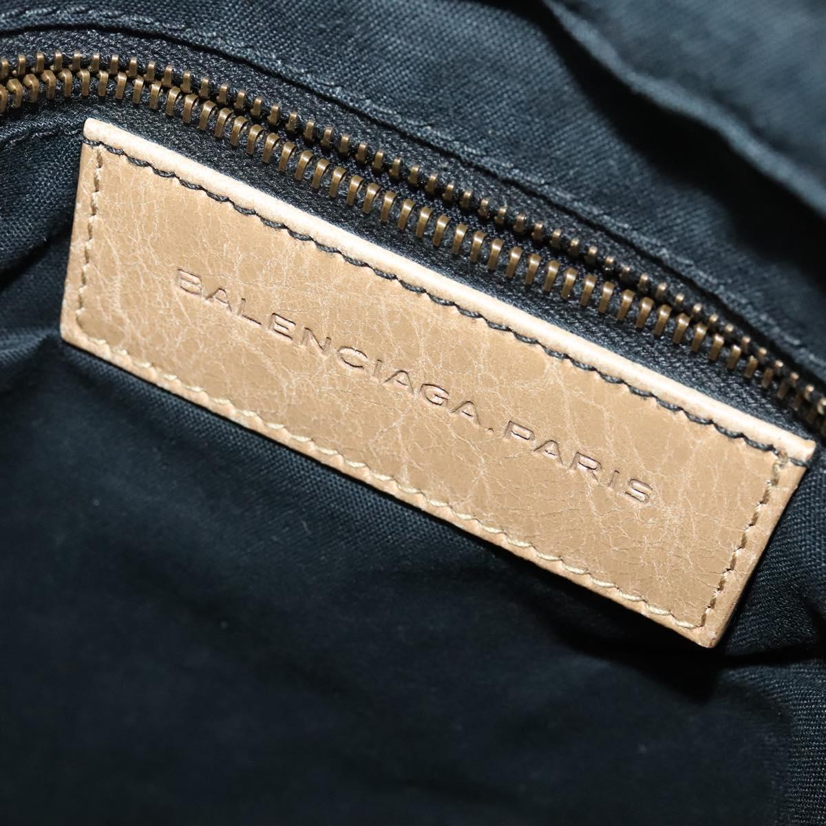 BALENCIAGA Classic Flat Shoulder Bag Leather Beige Auth bs27986