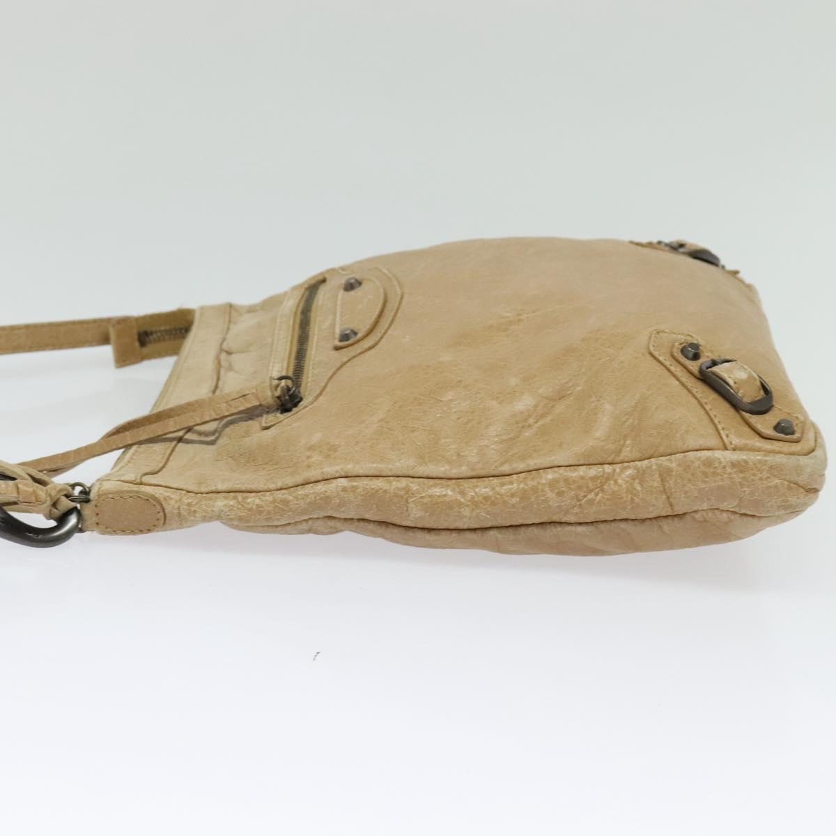 BALENCIAGA Classic Flat Shoulder Bag Leather Beige Auth bs27986