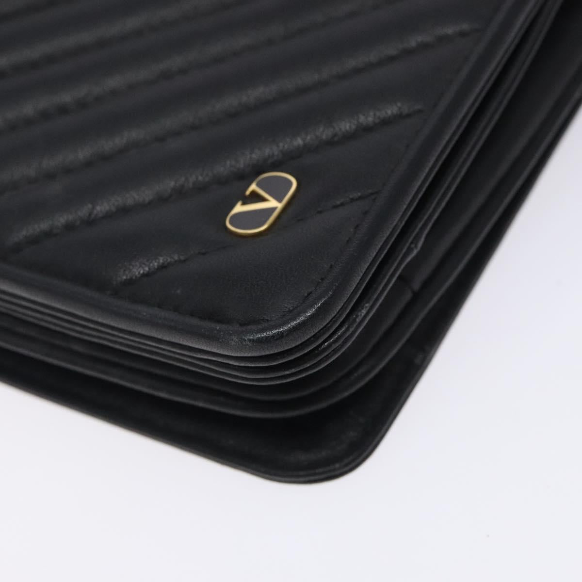 VALENTINO Shoulder Bag Leather Black Gold Auth bs27994