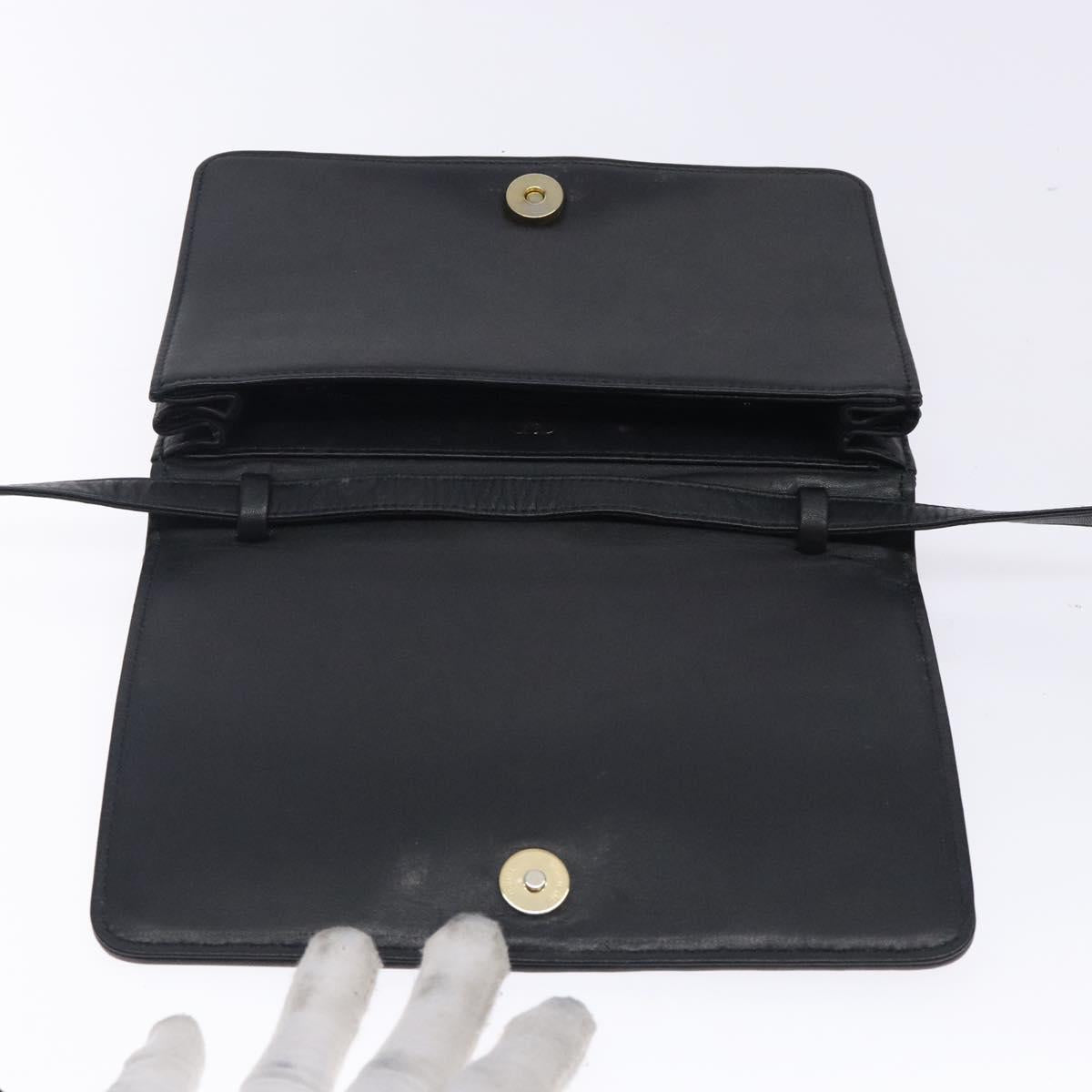 VALENTINO Shoulder Bag Leather Black Gold Auth bs27994