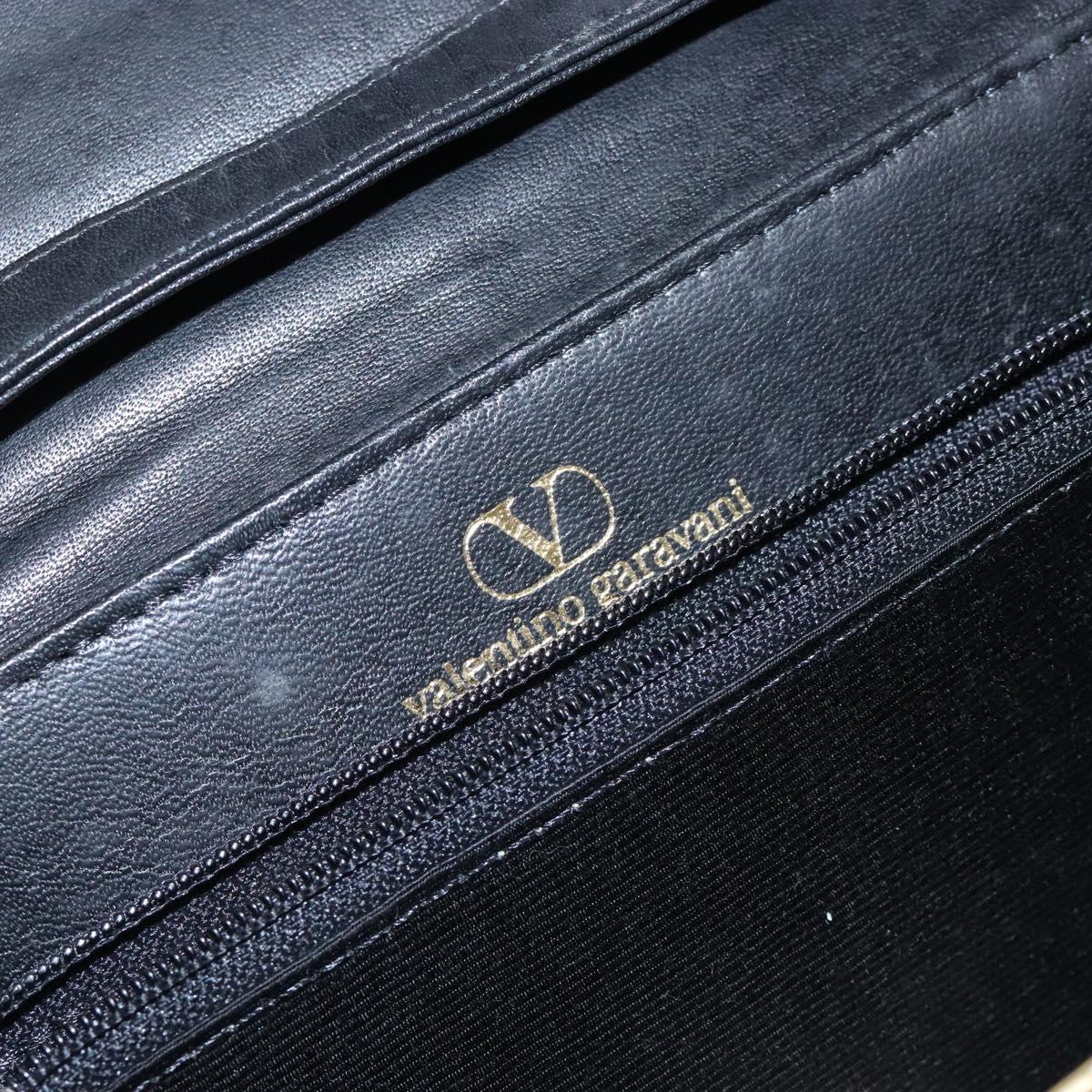 VALENTINO Shoulder Bag Leather Black Gold Auth bs27994