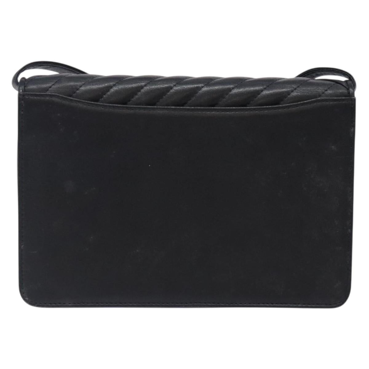 VALENTINO Shoulder Bag Leather Black Gold Auth bs27994