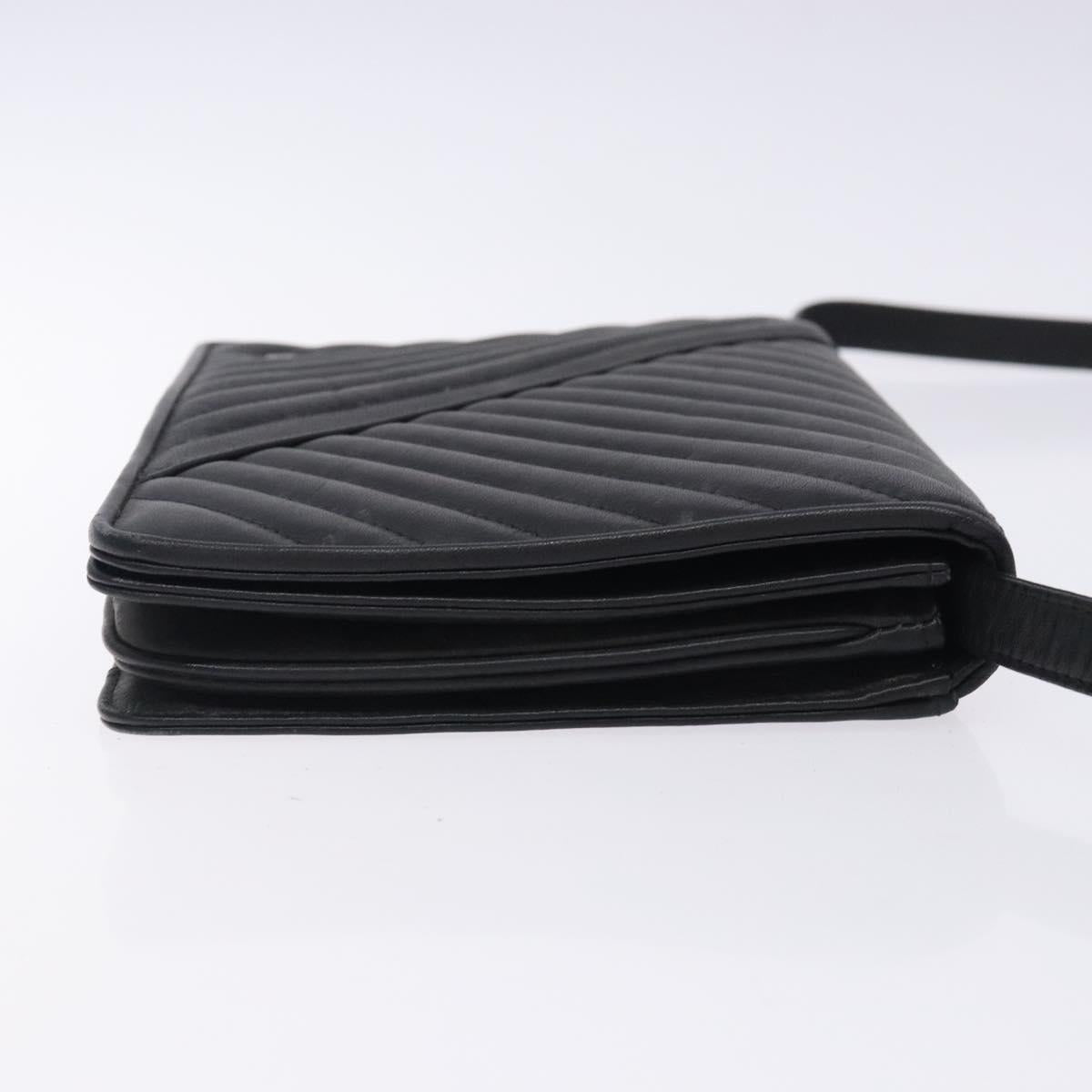 VALENTINO Shoulder Bag Leather Black Gold Auth bs27994