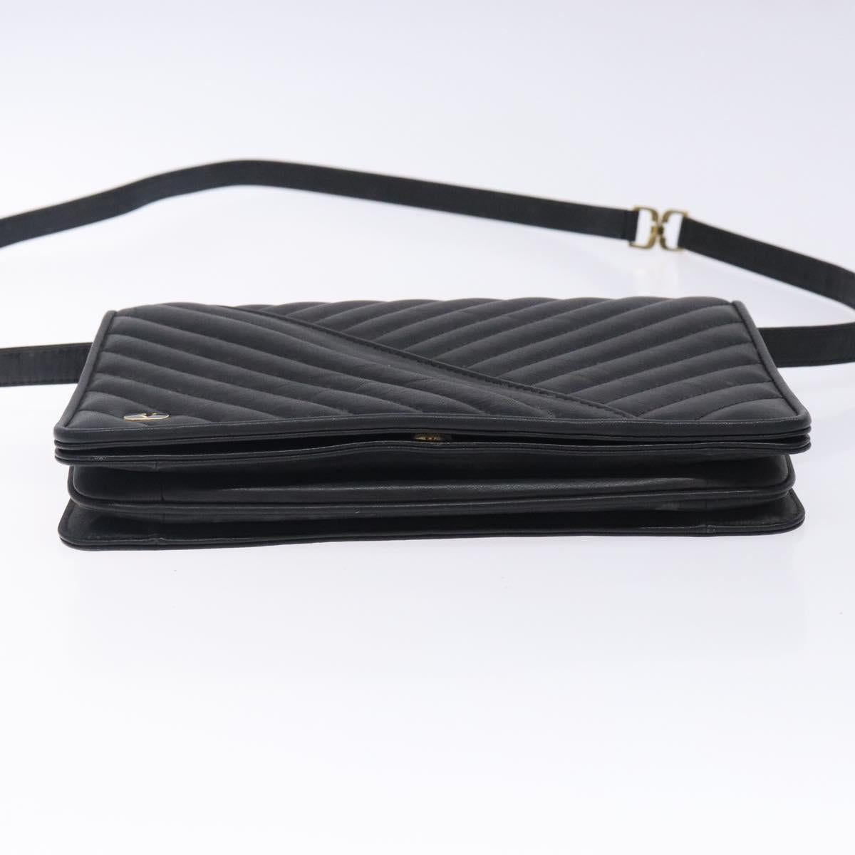 VALENTINO Shoulder Bag Leather Black Gold Auth bs27994