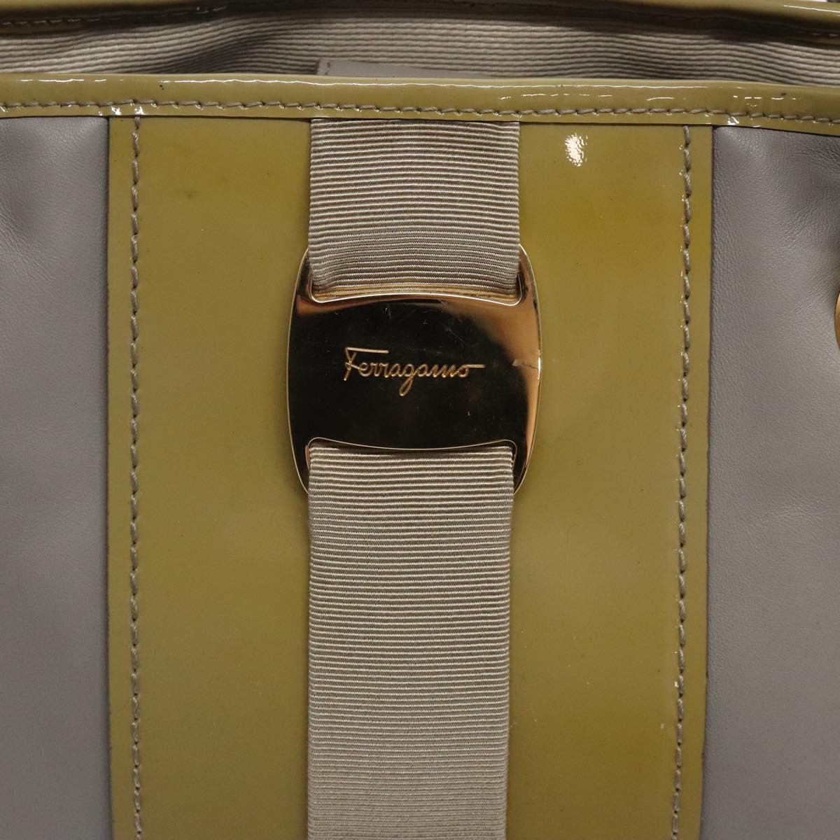 Salvatore Ferragamo Vala Hand Bag Leather Gray Gold Auth bs27995