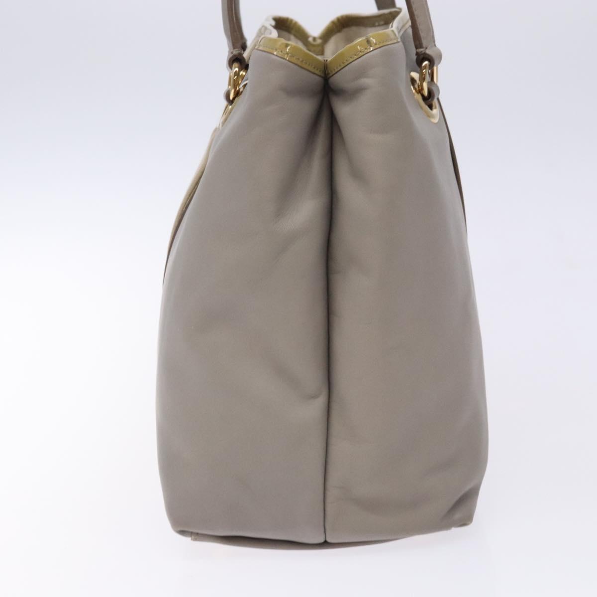 Salvatore Ferragamo Vala Hand Bag Leather Gray Gold Auth bs27995