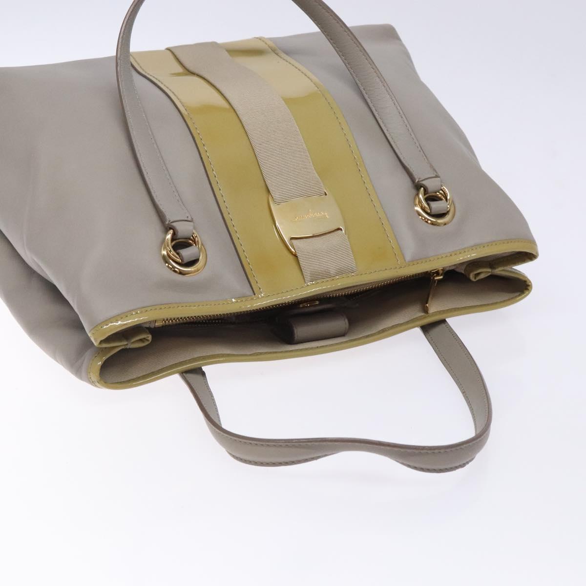 Salvatore Ferragamo Vala Hand Bag Leather Gray Gold Auth bs27995