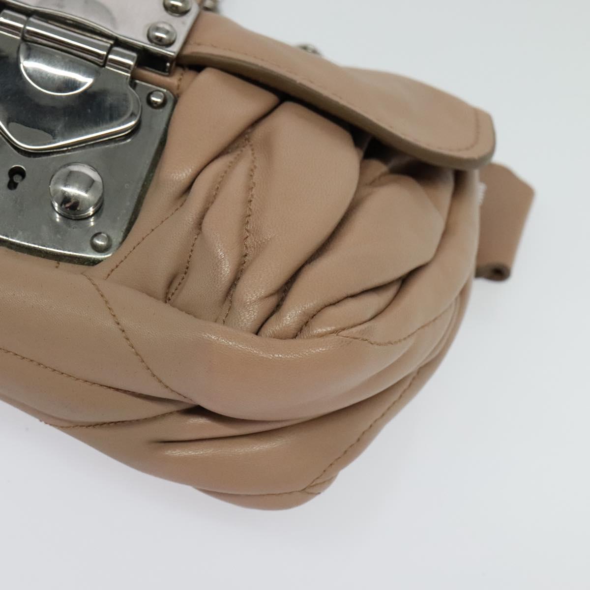 Miu Miu Matelasse Chain Shoulder Bag Leather Pink Silver Auth bs27996