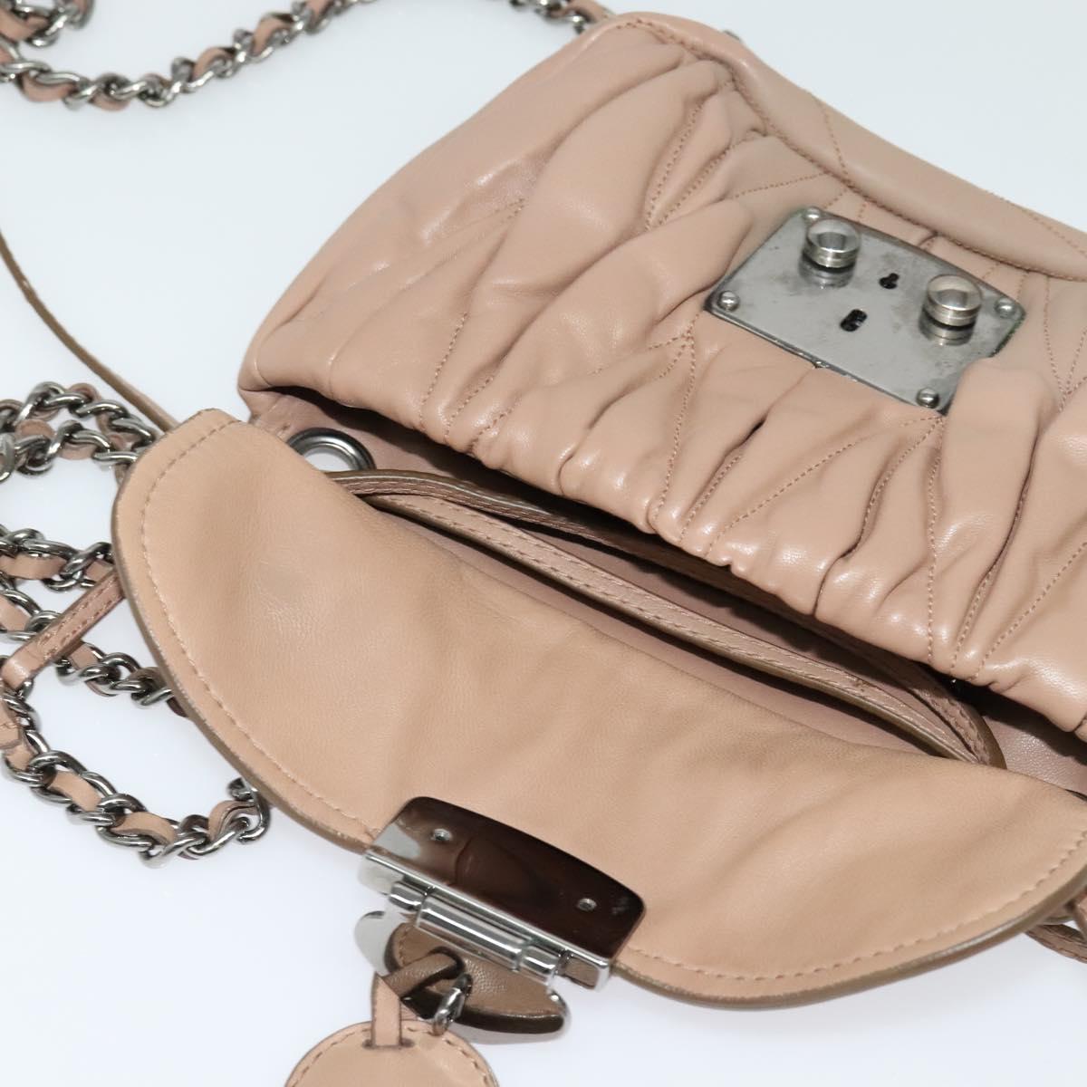 Miu Miu Matelasse Chain Shoulder Bag Leather Pink Silver Auth bs27996