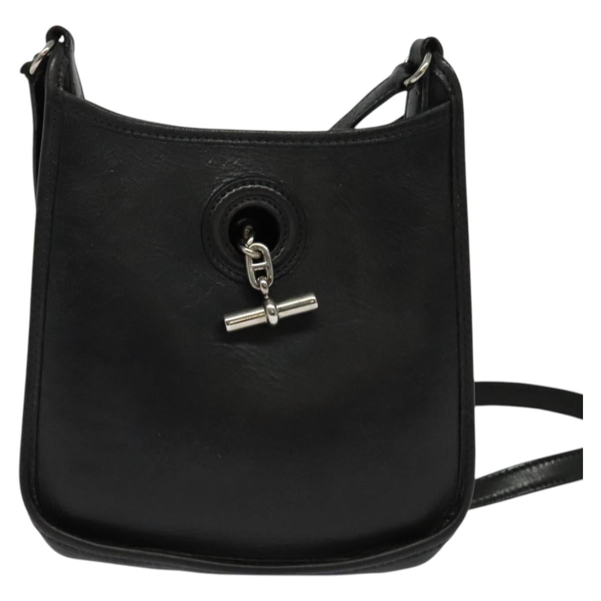 HERMES Vespa TPM Shoulder Bag Leather Black Auth bs27999