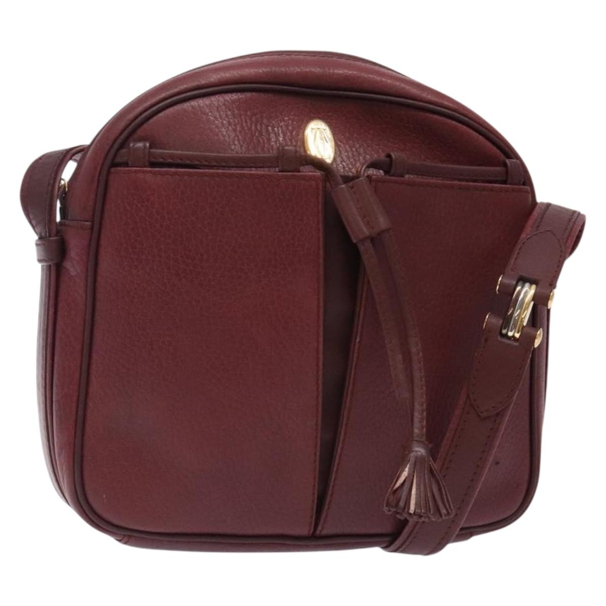 CARTIER Shoulder Bag Leather Bordeaux Gold Auth bs28003