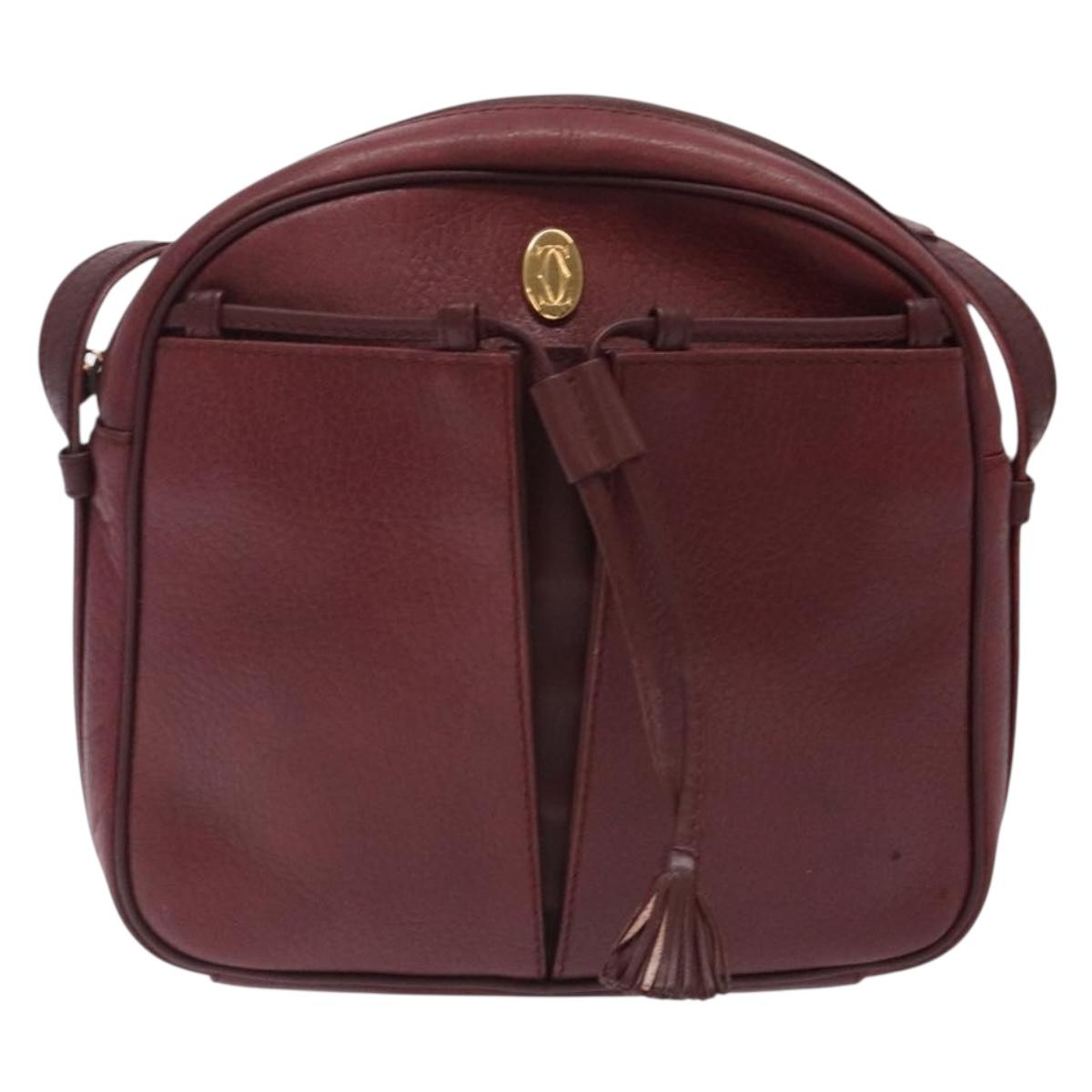 CARTIER Shoulder Bag Leather Bordeaux Gold Auth bs28003