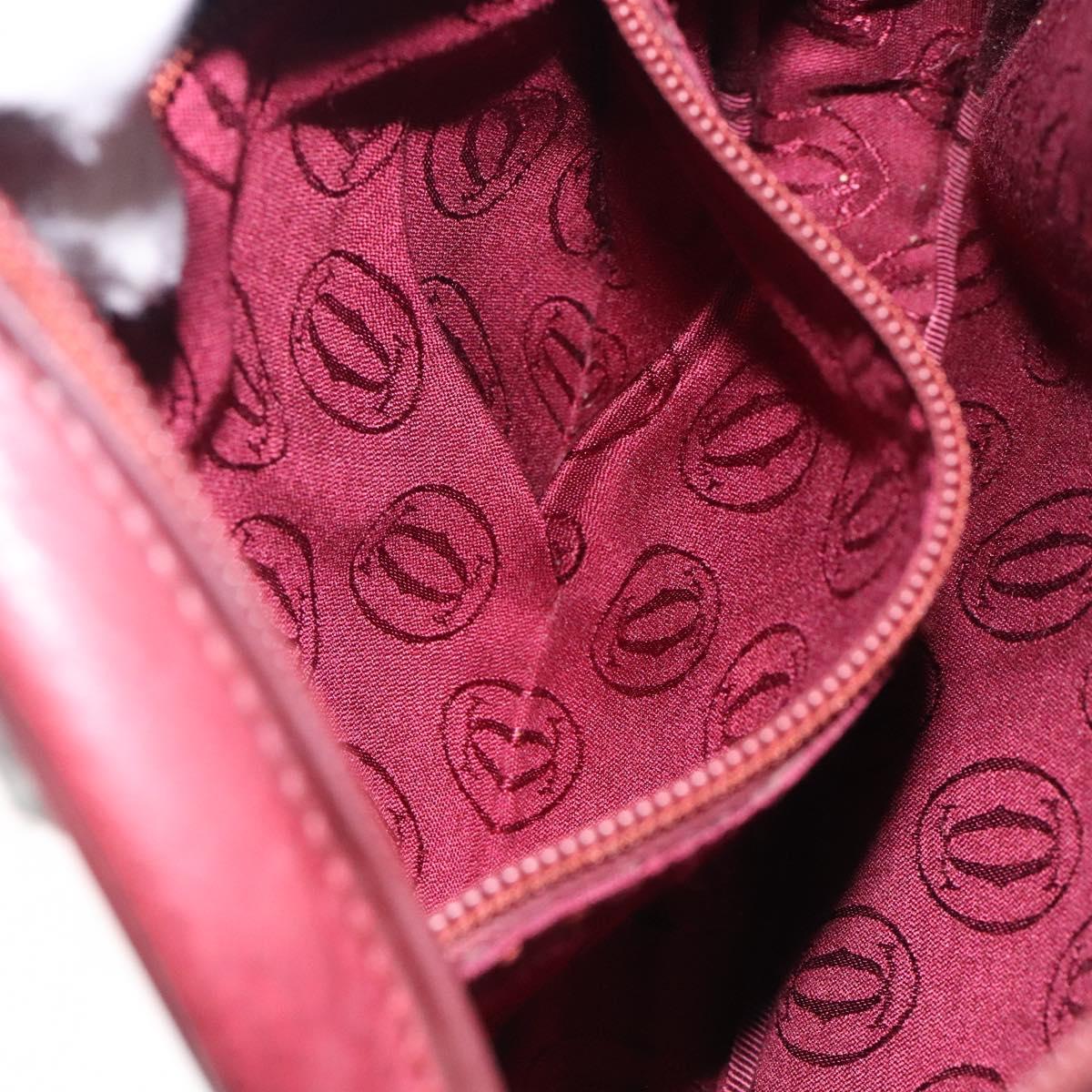 CARTIER Shoulder Bag Leather Bordeaux Gold Auth bs28003