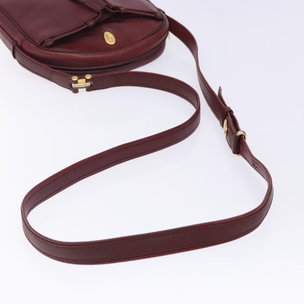 CARTIER Shoulder Bag Leather Bordeaux Gold Auth bs28003