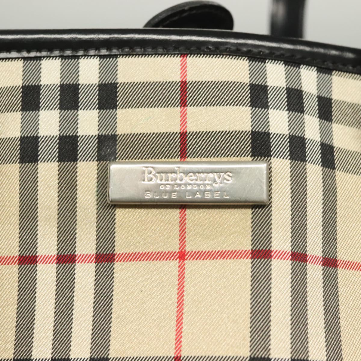 Burberrys Nova Check Blue Label Shoulder Bag Canvas Beige Silver Auth bs28026